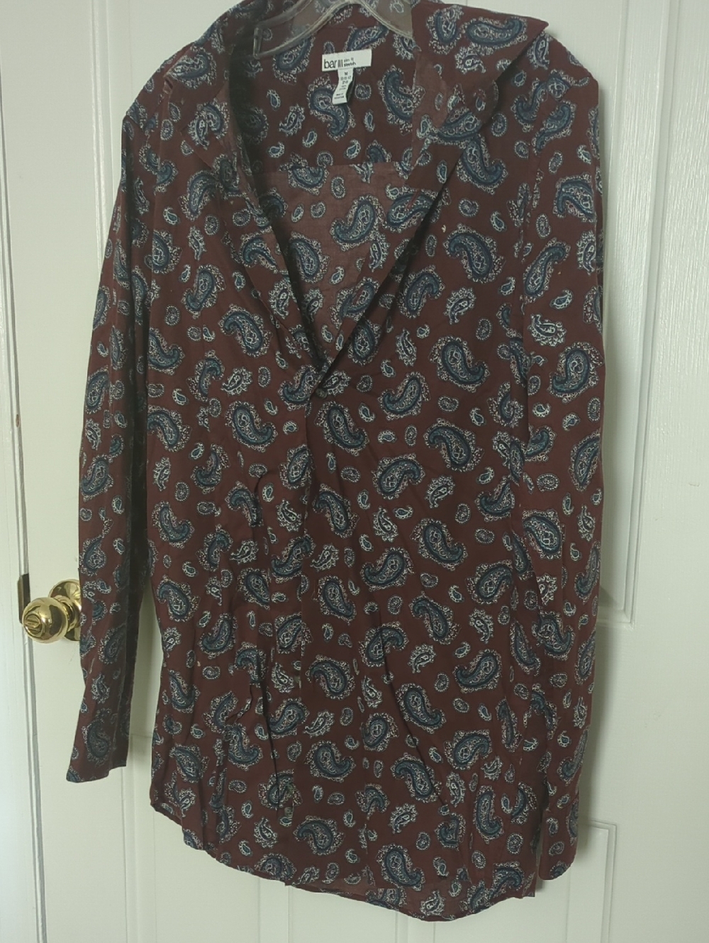 Bar III Burgundy Paisley Button-Up Shirt with Blue Print